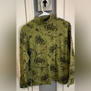 Karen Scott Olive and Black Halloween Patterned Top